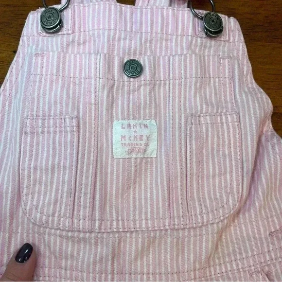Laken & McKey pink white striped overalls size 7 100% cotton girls - Picture 3 of 8